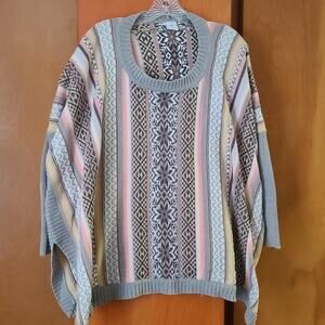 Womens Cabi Fair Isle Poncho Sweater 3/4 Sleeve Large Oversized Cottagecore